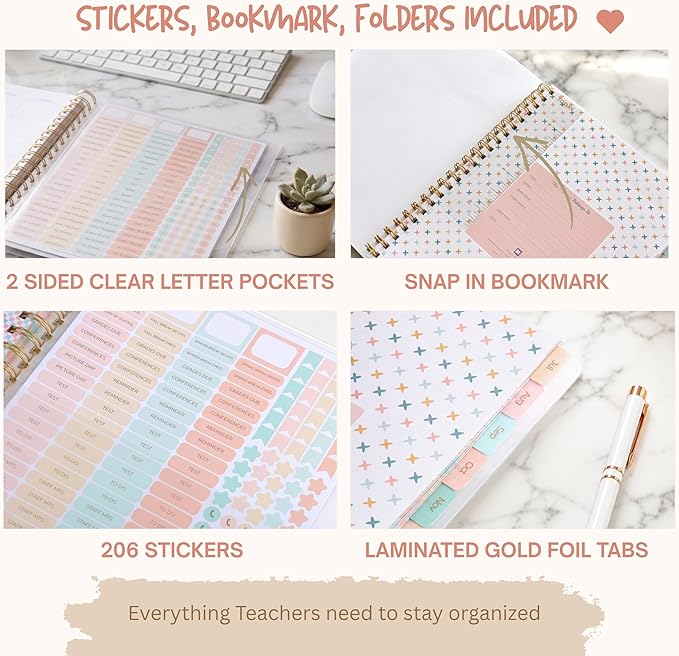 Teacher Planner 2026-2027, Horizontal Lesson Plan Book for Teachers | Pastel Striped, 8.5" x 11" | Weekly & Monthly Academic Year Lesson Planner, July 2026-June 2027 | Stickers & Bookmark