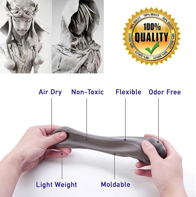 CALPALMY Moldable Foam Clay (Gray) - 300g High Density Air Dry Clay Perfect for Intricate Designs, Sculpting, Cosplay, Crafting, Prop Making - Cutting with Knife or Rotary Tool, Sanding or Shaping