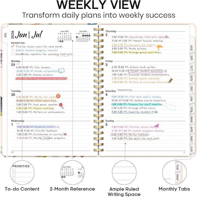 Academic Planner 2026-2027, Weekly and Monthly Calendar Book, July 2026 – June 2027, Hardcover Planner with Tabs, Perfect for Teachers, Students, Women & Men, A4 (8.5" x 11") - Sea Shell