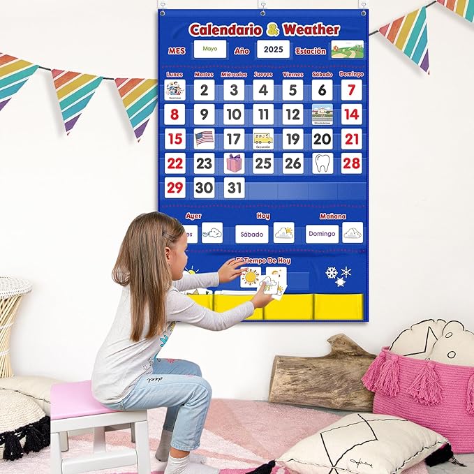 Spanish Calendar and Weather Pocket Chart, Classroom Organized Chart, 140 Pieces (Spanish)