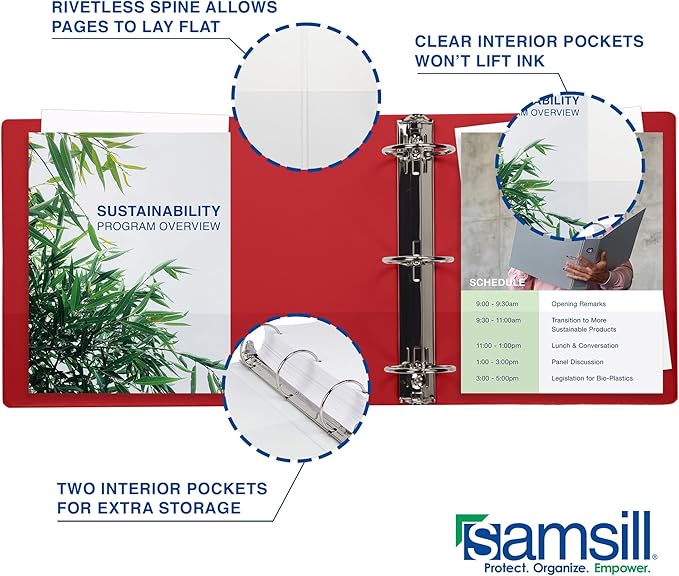 Samsill 2 Inch 3 Ring Binders, Economy Round Ring, Clear View Cover, 425 Sheet Capacity - for School, Home, Office - Red, 4 Pack