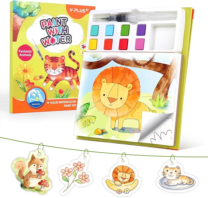 YPLUS Paint with Water Coloring Book for Toddlers, Mess Free Watercolor Painting Set with Brush, 26 Pages & 8 Color Palettes, DIY Art Craft Travel Toy Gift for Kids Ages 1-3 2-4 4-6 (Animals)