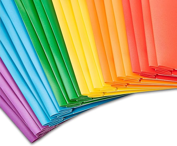 Amazon Basics Heavy Duty Plastic 2 Pocket Folder for Documents, Letter Size Paper, Assorted Colors, Pack of 144