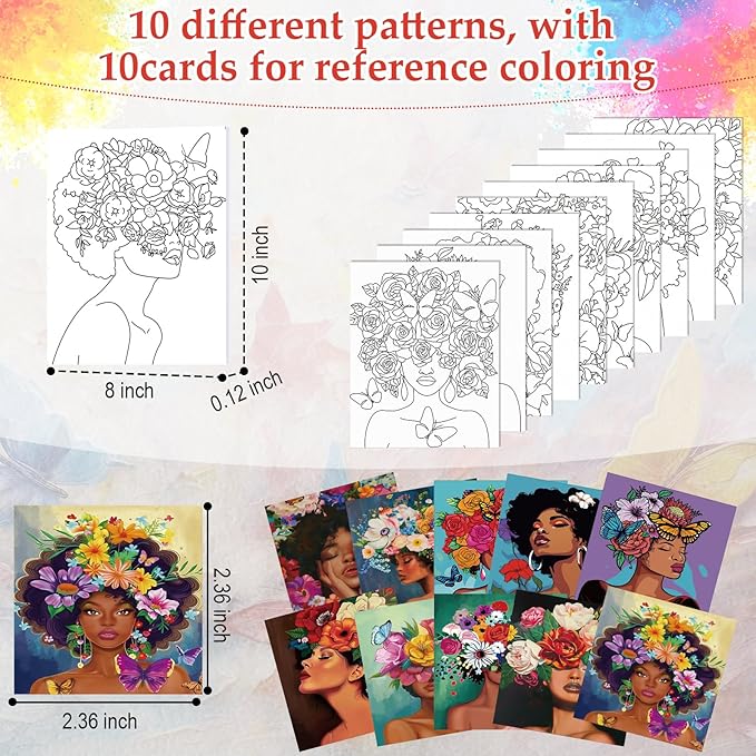 Ctosree 72 Pcs Flower Lady Paint and Sip Kit for Adults 8'' x 10'' Pre Drawn Canvas for Painting DIY Pre Printed Canvas for Party Favor Acrylic Painting Kit Wood Easel Brushes Date Night Bulk