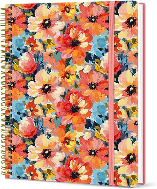 Taja Large Spiral Lined Journal for Women, 8.5" x 11" Notebooks for Work Collge Ruled, A4 Aesthetic Cute Journaling Notebooks for Writing, Plastic Cover, Pastel Garden