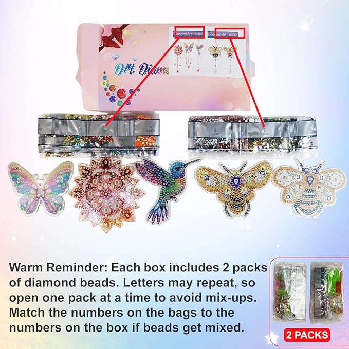 5Pcs Diamond art Kits for Kids/Adults, Crafts for Kids Ages 8-12, DIY Diamond Painting art Wind Chimes Crystal Window Suncatcher Craft, Birthday Gifts for 7 8 9 10 11 Year Old Girls, Home Garden Decor