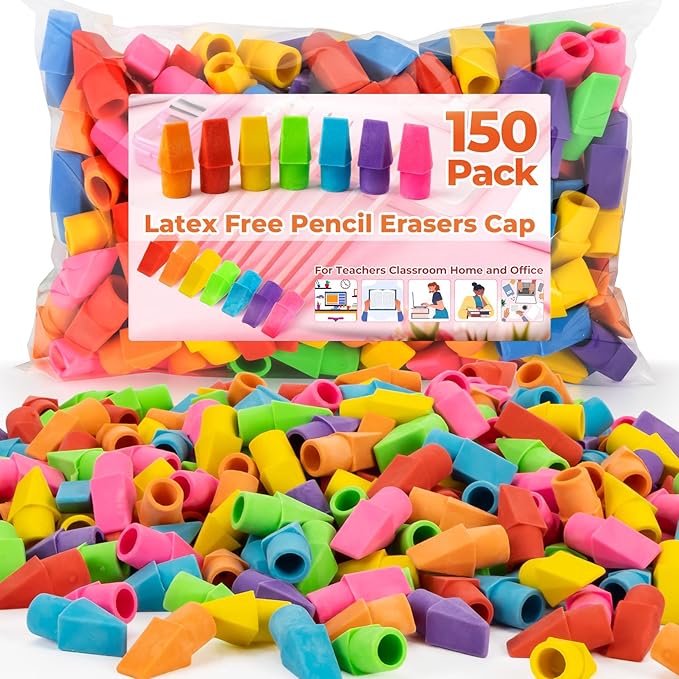 Cap Erasers for Pencils Pulk - 150 Pack Pencil Top Erasers Sukh Pencil Cap Erasers Toppers for Kids Latex Free Assorted Colors School Erasers Caps for Teachers Sudents Classroom Home and Office