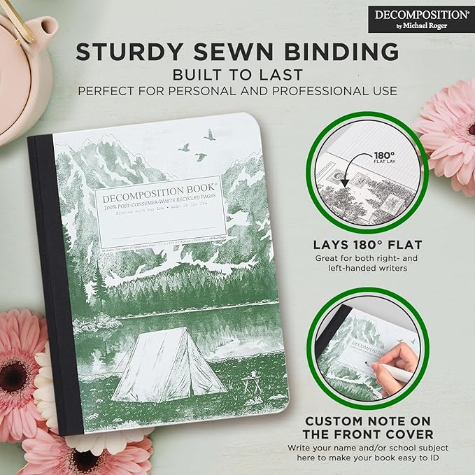 Decomposition Mountain Lake College Ruled Composition Notebook - 9.75 x 7.5 Journal with 160 Lined Pages - Notebooks for School Supplies, Home & Office - 100% Recycled Paper - Made in USA