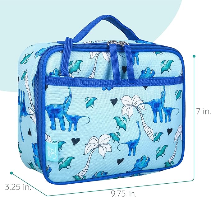 Wildkin JumpOff Jo Insulated Lunch Box – Keeps Food Hot or Cold, BPA-Free with Mesh Pockets & Easy-Clean Lining – Ideal for School, Travel & Daycare - Blue Dino