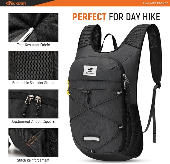 SKYSPER Foldable Hiking Backpack - 10L/15L Small Lightweight Daypack Breathable Travel Backpacks