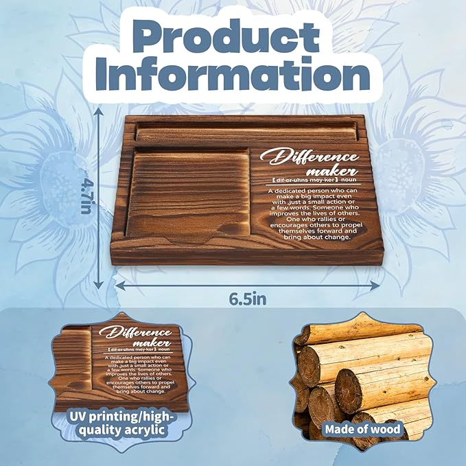 FOUGSTA Appreciation Gifts for Women, Difference Maker Gifts for Women, Inspirational Office Decor Present for Friend, Wooden Notepad Pen Holder With Inspirational Quotes,16.5 x 12 x 1.5 cm,XXN6