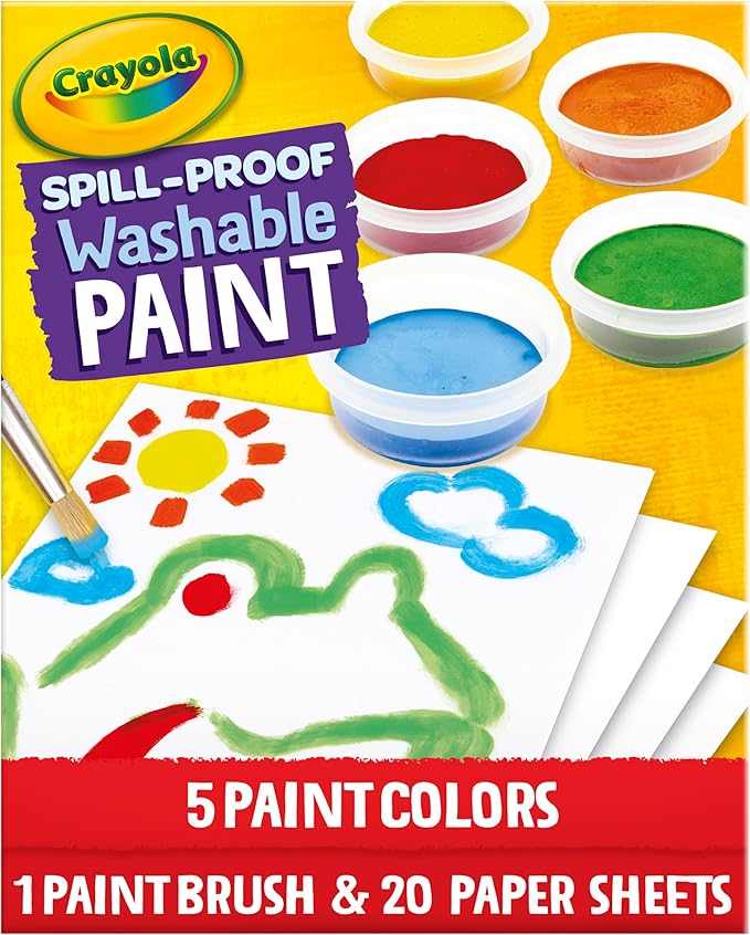 Crayola Spill Proof Paint Set Washable Paint for Kids, Teacher School Supplies & Essentials, Includes Brush & Paper, Arts & Crafts, Toddler Gift, Ages 3+