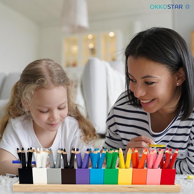 Montessori Crayon Holder for Kids - Craft Supply Organizer - Classroom Storage Caddy Case - Perfect for Colored Pencils [Crayons or Pencils NOT Included] (Large)