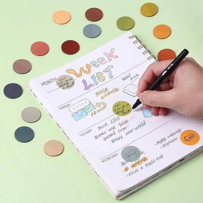 Mr. Pen- Round Transparent Sticky Notes, 1.1” Diameter, 14 Pads, 560 Sheets, Colorful, Water-Resistant See-Through Sticky Notes & Fineliner, Smooth Writing, Note Tabs for Bible Journaling, Studying