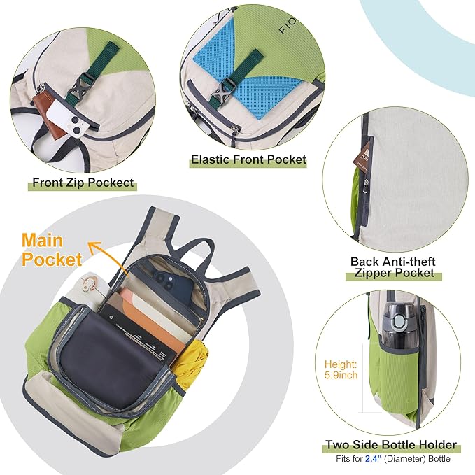 FIORETTO 10L/15L/20L Hiking Backpack for Women Men Mini Packable Backpack Lightweight Small Daypack for Travel Camping