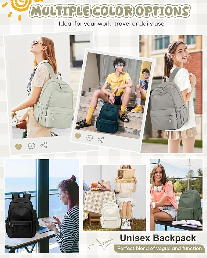 winspansy Backpack for School Teenage Girls Boys,Waterproof Lightweight School Bags Travel Daypack Simple Cute College Backpack Rucksack for Women Men fit 14 Inch Laptop,Grey Brown