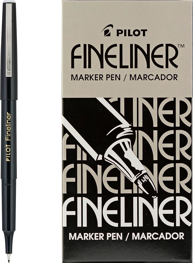 PILOT Fineliner Marker Pens, Fine Point, Black Ink, Dozen Box (11002)
