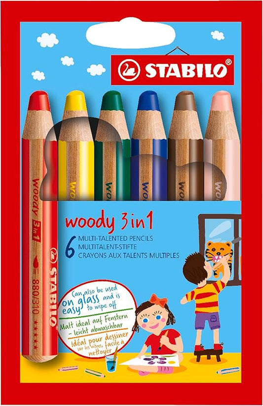 STABILO Multi-Talented Pencil woody 3 in 1 - Pack of 6 - Assorted Colors