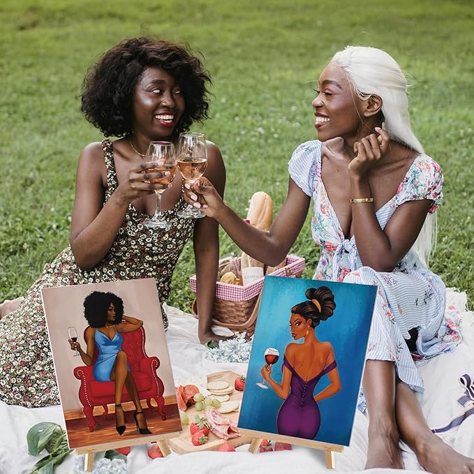 Cholemy 36 Pcs Paint and Sip Kit for Adults 8''x10'' Pre Drawn Canvas for Painting DIY Afro Acrylic Painting Kit Wood Easel Brushes Date Night Bulk for Father's Day Party Gifts(Charming Lady)