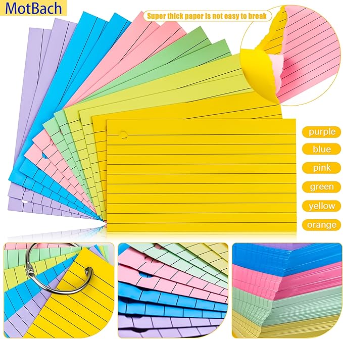 180Pcs Colored Index Cards 4x6 Inch Flash Cards with Rings Lined Note Card Flashcards, Colorful Ruled Card Pad Index Note Books 4 x 6 Notecards for Studying School Supply College Office