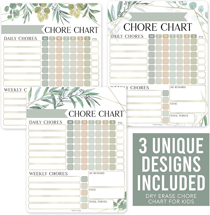 Hadley Designs Magnetic Chore Chart for Kids Multiple Kids – Dry Erase Chores Chart for Adults and Teens, Responsibility Task List for Family, Fridge Task Board Tracker at Home, Greenery Chore Board