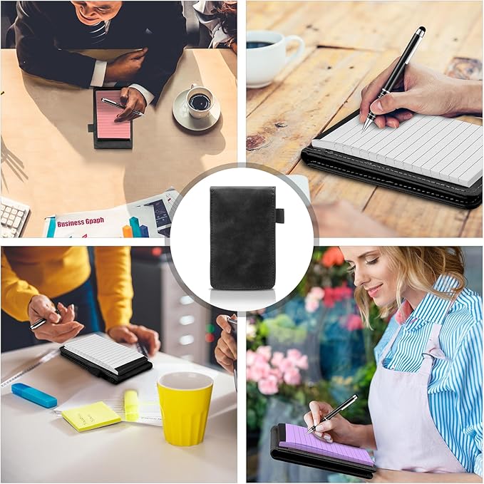 Outus 10 Pcs Mini Pocket Notepad Holder Set Included Mini Pocket Notepad Holder with 50 Lined Sheets, Metal Pen, 8 Pcs 3 x 5 Inch Memo Book Refills, 30 Lined Paper Per Note Pad (Black,Multicolor)