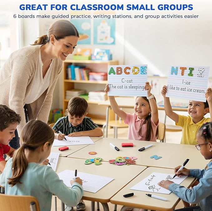 GAMENOTE White Board Dry Erase, Small Magnetic Lined White Board Set, Double Sided Magnet Ruled Lap Boards Whiteboard for Kids and Student Learning, 9x12 Inches (Pack of 12)
