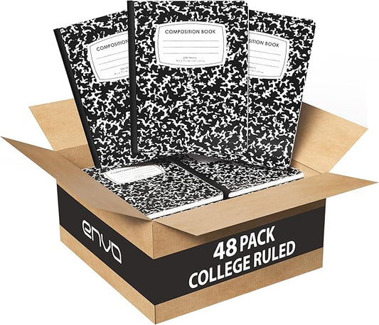 ENVO Composition Notebooks, College Ruled Composition Notebook, Black Marble Covers Composition Notebook, 100 sheets, Bulk (48, College Ruled)