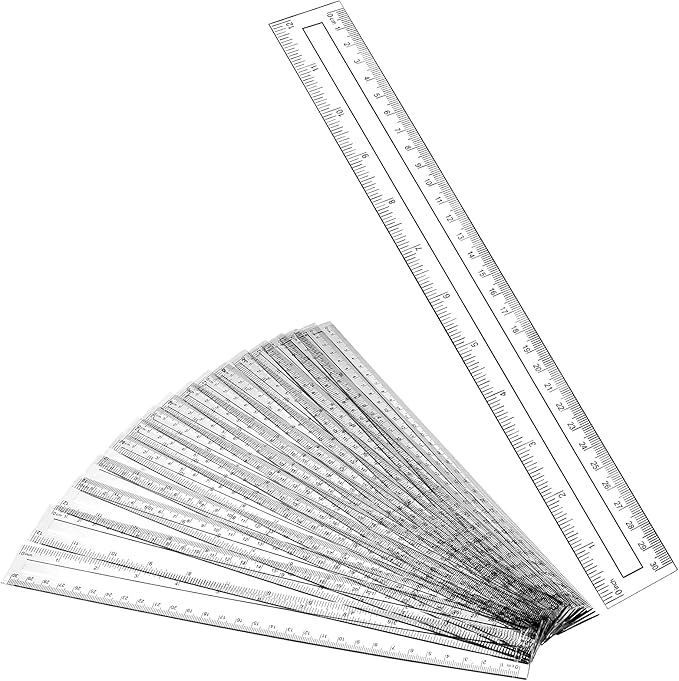 Tenare 20 Pieces Clear Plastic Rulers 12 Inch Bulk Straight Rulers with Inches and Centimeters Transparent Shatterproof for Kids Math Supplies Students School Office Measuring Tools(Transparent)