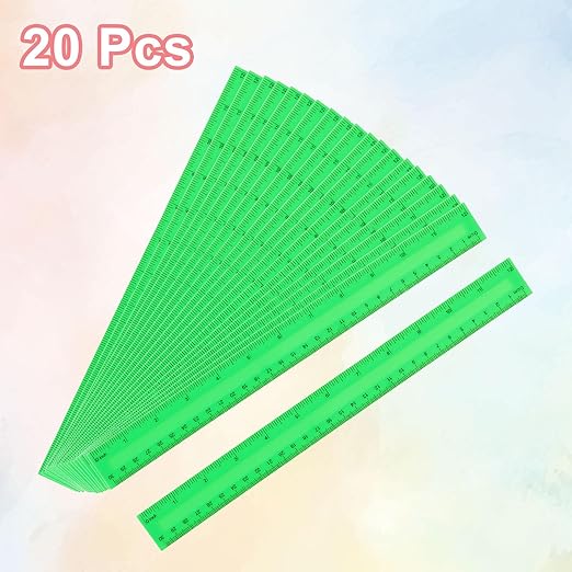 HARFINGTON 20pcs Plastic Rulers 12" (30cm) Clear Straight Ruler Measuring Tool Inches and Centimeters for Home Office Classrooms Drafting, Green