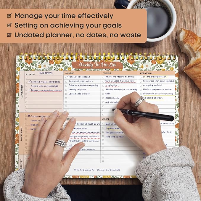 Taja Weekly To Do List Notepad with 52 Undated Sheets（8.5"×11"）- Weekly Desk Planner for Women & Man, Work and Home - 1 Pack Sunshine Field
