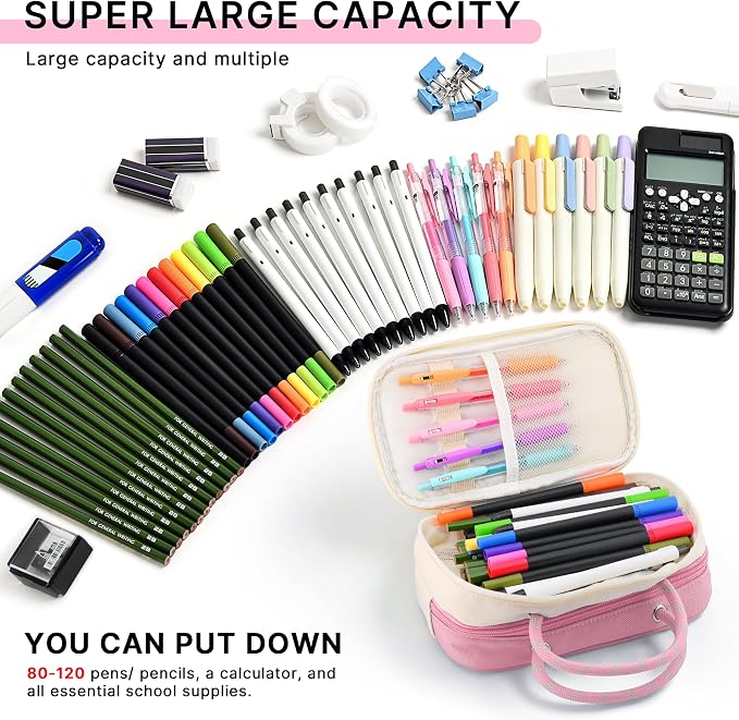 TOPBIDAI Large Pencil Case Pouch School Supplies for Girls Boy Women Men | Big Pencil Bag with 5 Compartments, Easy Grip Handle, Office College School Pencil Box