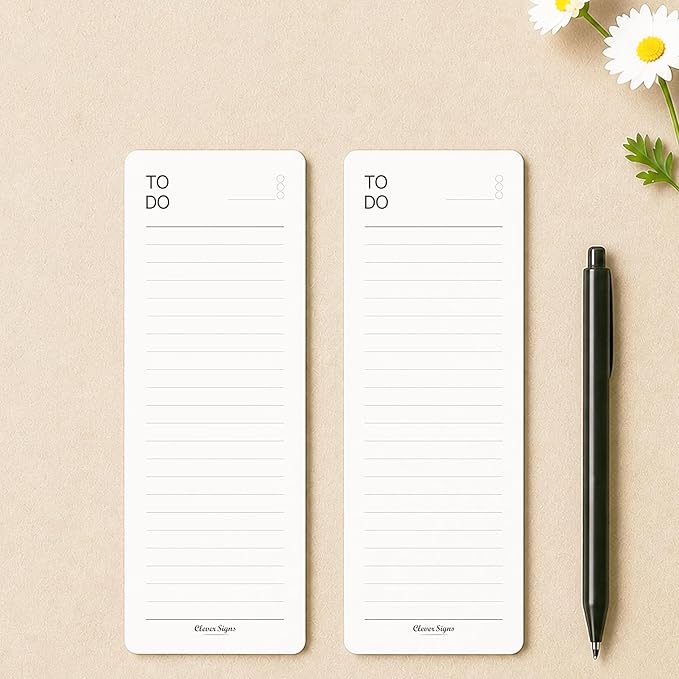 Skinny To Do List Notepad 4 Pack, 2.9" x 8.3", 50 Sheets Each, Undated Daily To Do Planner with Deadline Column, Thick Premium Paper, Cardboard Backing, Minimalist Checklist Memo Pad for Home, Office & School