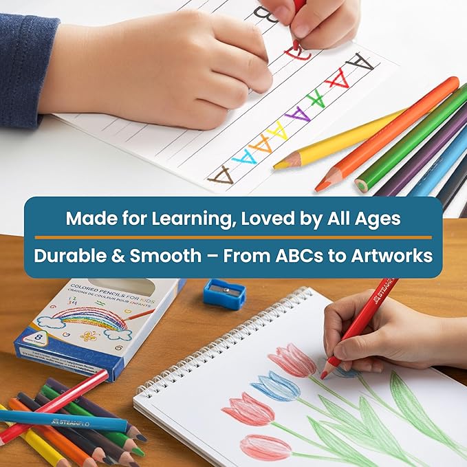 Colored Pencils for Toddlers 3-4 Years – Kids Pencils for Beginners, Toddlers and Preschoolers, Jumbo Triangle Shape for Easy Grip, Thick Colored Core for Easy Coloring and Less Breakage (1 Pack)