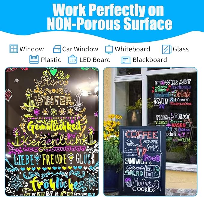 IJIANG Chalk Markers for Car Glass Washable, Metallic Liquid Chalk Marker Dry & Wet-Erasable 10 MM 3-in-1 Tip Chalkboard Markers Non-Toxic Dust Free 8 Color Chalk Pens Windows Mirrors Glass