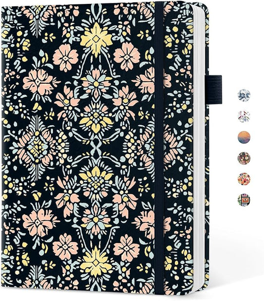 Taja Pretty Lined Journal for Women, Aesthetic Cute Hardcover Leather Journal for Writing, A5 College Ruled Notebook for Work & Note Taking, Perfect for Office School Home, 160 Pages, Ornate Bloom