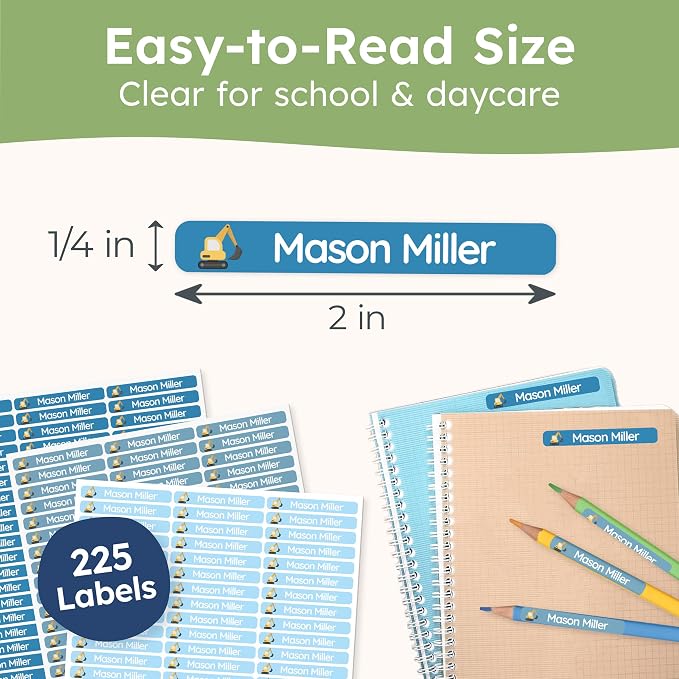 Personalized Kids Name Labels for Pencils Blue [225pcs] - Waterproof Name Stickers for School & Daycare - Pencil Custom Name Stickers - Children Name Stick On Labels for Pens (2.0”x0.3”)
