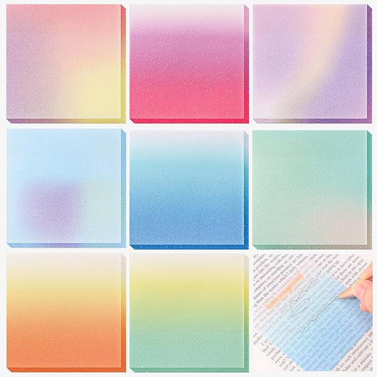 Fullhawl 400 Sheets Gradient Transparent Sticky Notes 3 x 3 Inch Clear Pastel Aesthetic Self-Adhesive Sticky Notes for Annotating Bible Journaling Office College Supplies, 8 Pads