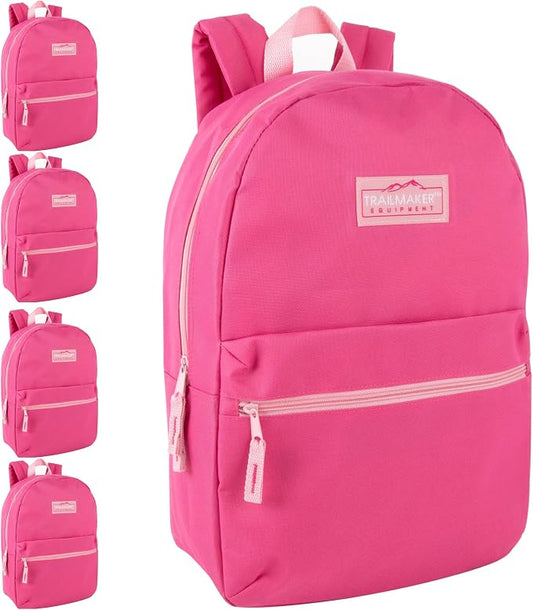 Trail maker 24 Pack- Classic 17 Inch Backpacks in Bulk Wholesale Back Packs for Boys and Girls (Pink)