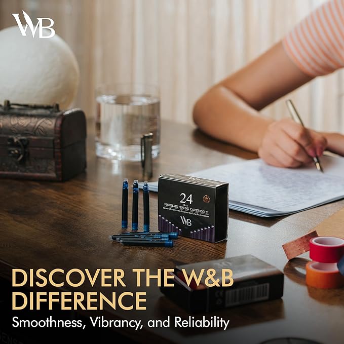 Wordsworth & Black 24 Pack Fountain Pen Ink Refills - Set of 24 Blue Ink Cartridges - International Standard Size - Length APPR 2.3" - Base Diameter APPR 0.24" - Disposable and Generic
