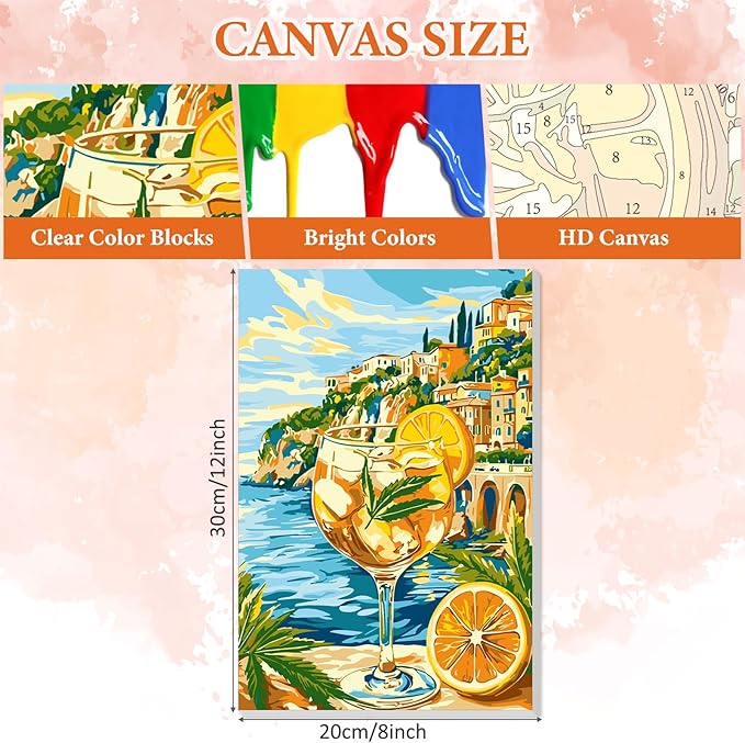 NAIMOER Seaside Landscape Juice Paint by Numbers Kits for Adults Beginner with Wooden Framed, Color by Numbers on Canvas Painting Kits for Adults, Easy Paint DIY Acrylic for Home Wall Decor 8X12 Inch