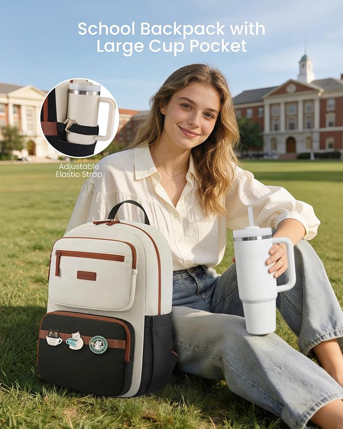 LOVEVOOK Laptop Backpack for Women, School Backpack for Teen Girls with Large Cup Holder, Lightweight Bookbag for College,Work,Travel fits 17.3 Inch Laptop