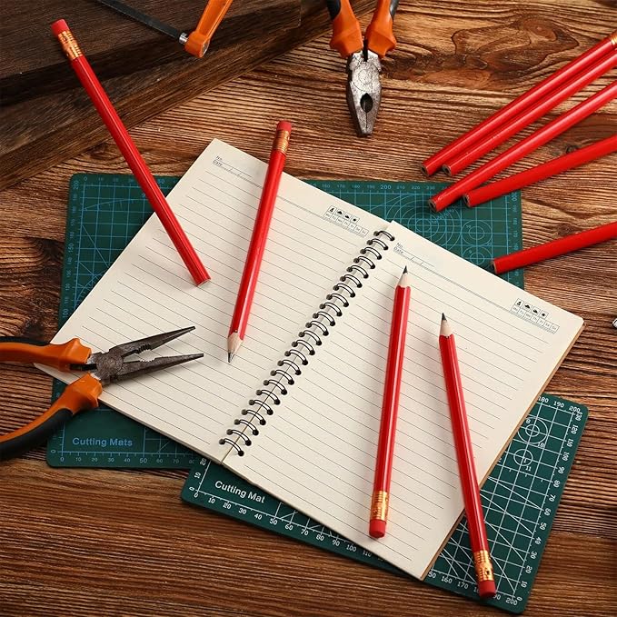 Fainne 96 Pcs Jumbo Pencil with Black Core Cedar Wooden Pencil with Eraser for Carpenters Students Teachers School Construction Woodworkers Beginners Office Workers(Red,Triangle)