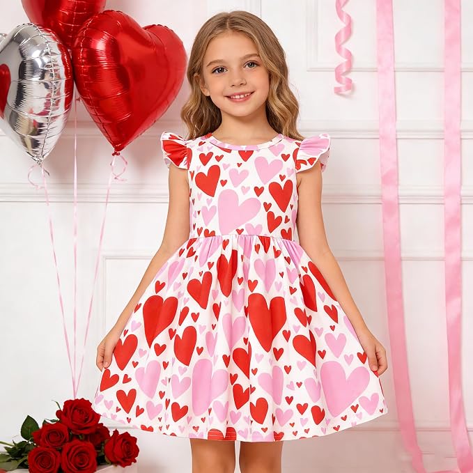 Popshion Girls Dresses Flutter Sleeve Swing Sundress Toddler Summer Clothes Kid Birthday Party Sleeveless Dress 1-8 Years Old