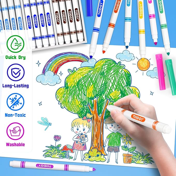 Toidgy 256 PCS Washable Markers for Kids, Colored Markers Bulk for School, Thin Marker Set in 16 Assorting Colors, Fine Line Marker with Conical Tip, Back to School Supplies, Classroom Must Haves