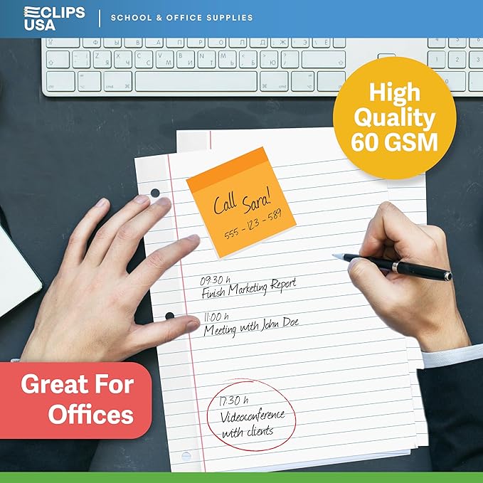Wide Ruled Loose Leaf Paper Wide Ruled Notebook Paper Lined Writing Filler Paper 10.5” x 8” 56 gsm 1200 Sheets 100 Sheet Per Pack (12 Pack)