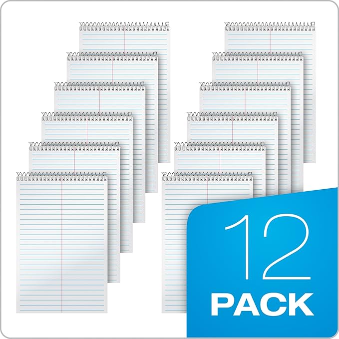 AMPAD Steno Book, 6" x 9", Gregg Rule, White Cover, 70 Sheets, 12 Pack (25-472)