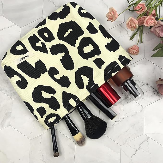 GUTGNK Women's Cosmetic Bag - Foreign Style Rice Leopard Print, Travel Cosmetic Bag, Skin Care Cosmetics Changing and Washing Convenient Tote Bag Zipper Storage Bag