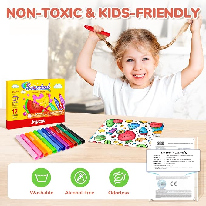 JoyCat 12-Color Washable Smelly Markers for Kids, Scented Art Set