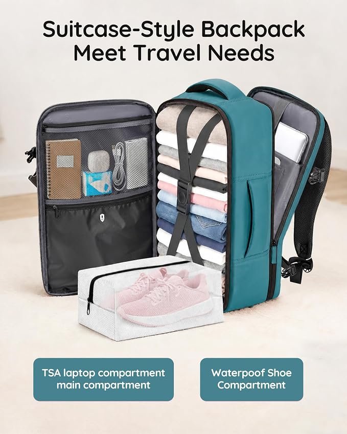 Taygeer Airline Approved Carry on Backpack, Womens Weekender Travel Bag | Luggage 15.6 Inch Laptop Backpack with Water Bottle Pocket & Shoe Pouch, Travel Gifts for Frend Outdoor Weekend, Peacock Blue